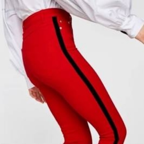 ZARA Red and black stripe jeggings NWT - Picture 8 of 10